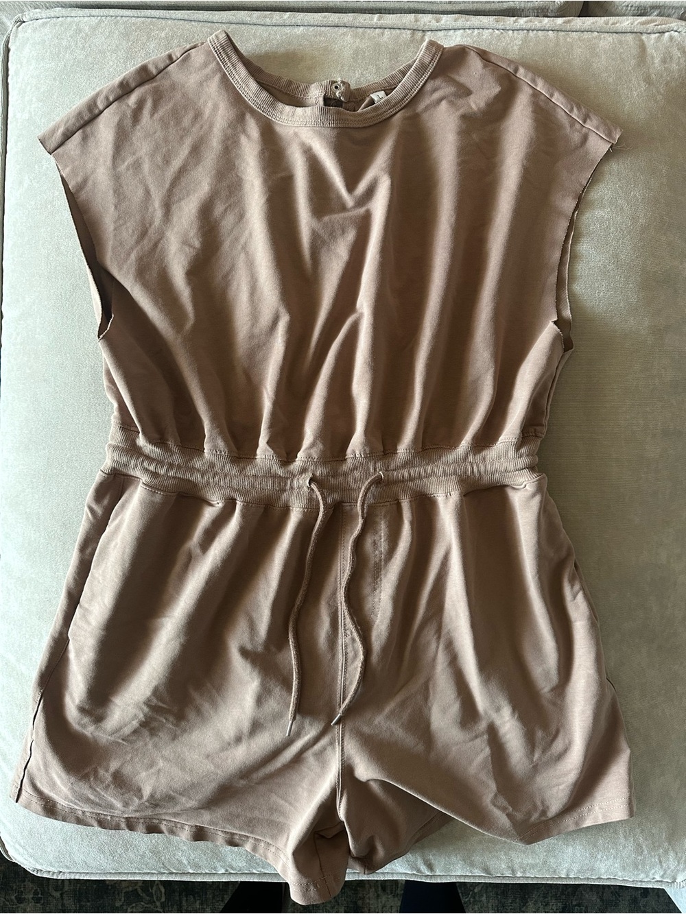 Women’s Cotton Drawstring One-Piece Romper in Taupe